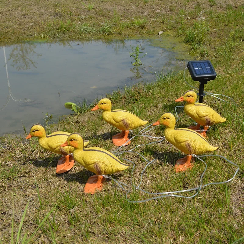 

Garden Lawn Decoration String Lights Little Yellow Duck One Drag Five Solar Duckling Outdoor LED Simulation Animal Modeling Lamp