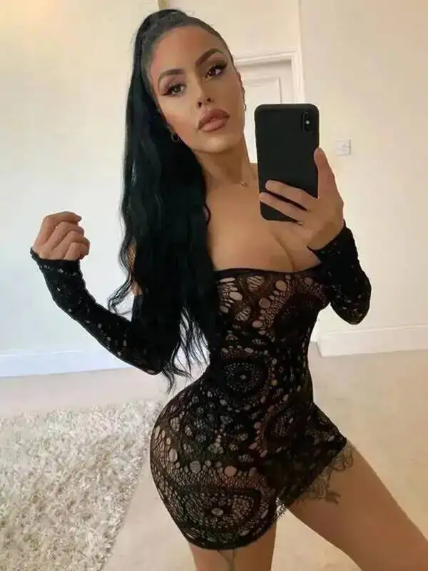 새로운 섹시하고 매혹적인 시스루 망사 힙허깅 드레스 유니폼 파자마 드레스 우아한 그린 GC2L