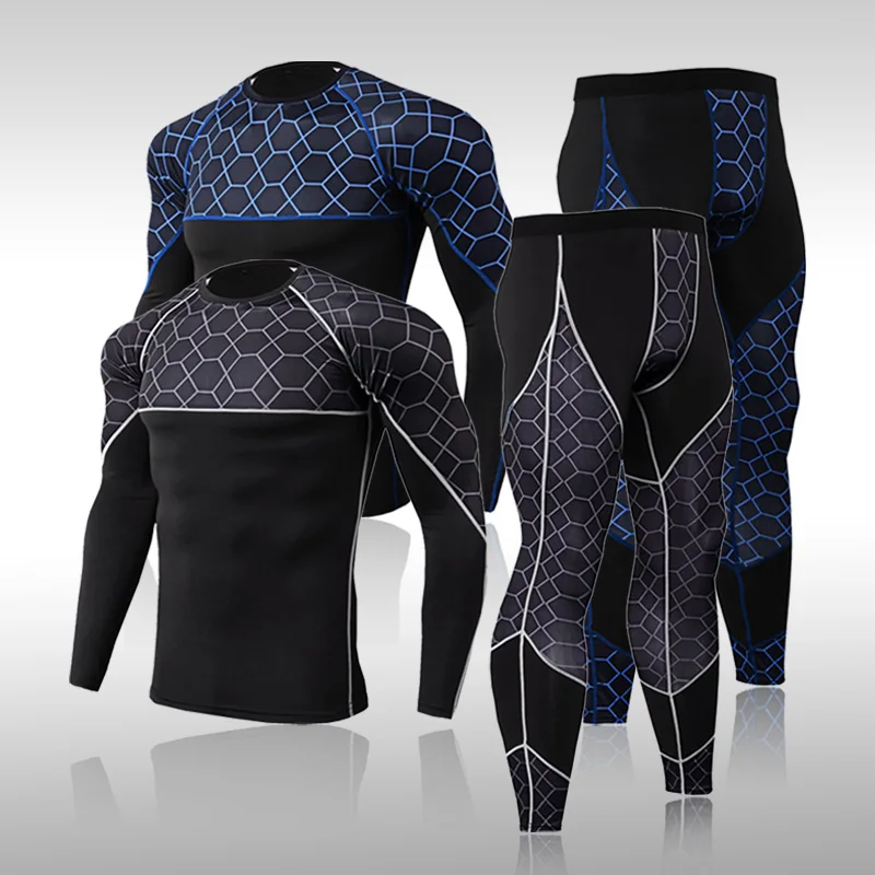 Conjuntos de roupa interior térmica de esqui masculino esportes secagem rápida funcional compressão treino de fitness camisas apertadas compressão