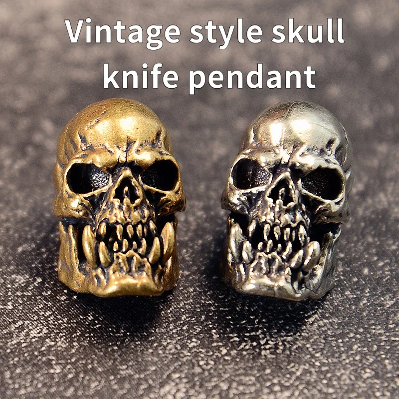 

Brass Vintage Skull Tooth EDC Pendant Umbrella Rope Slingshot Tail Hand Bracelet Outdoor Gear Small Cross-border Ornament