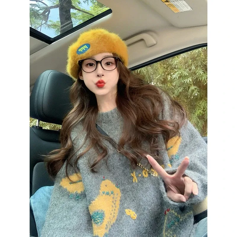 Suéter de mujer nuevo Otoño Invierno grueso Retro suelto suéter coreano