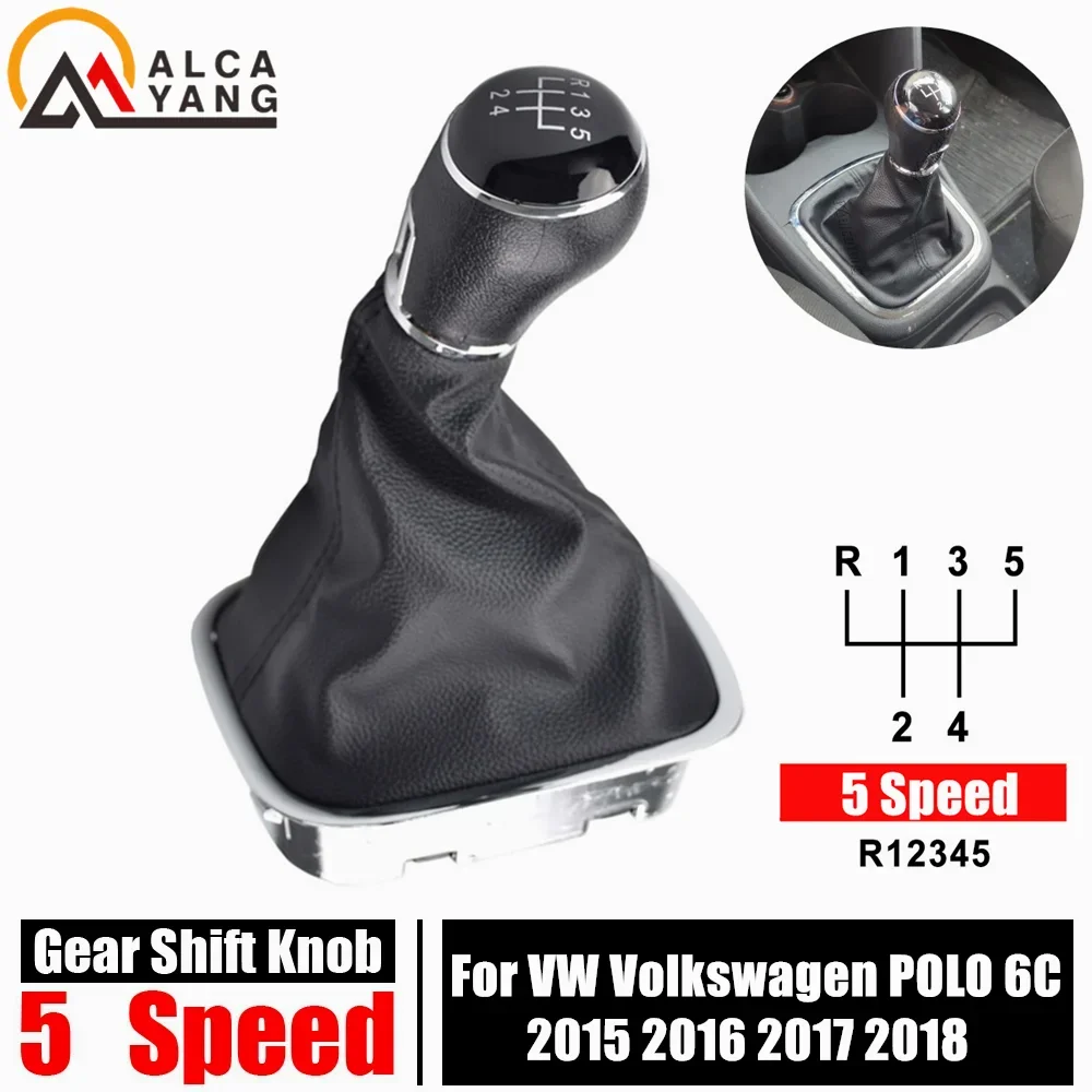 5 Speed Manual Gear Shift Knob Gaitor Leather Boot For Volkswagen VW POLO 6C 2015 2016 2017 2018