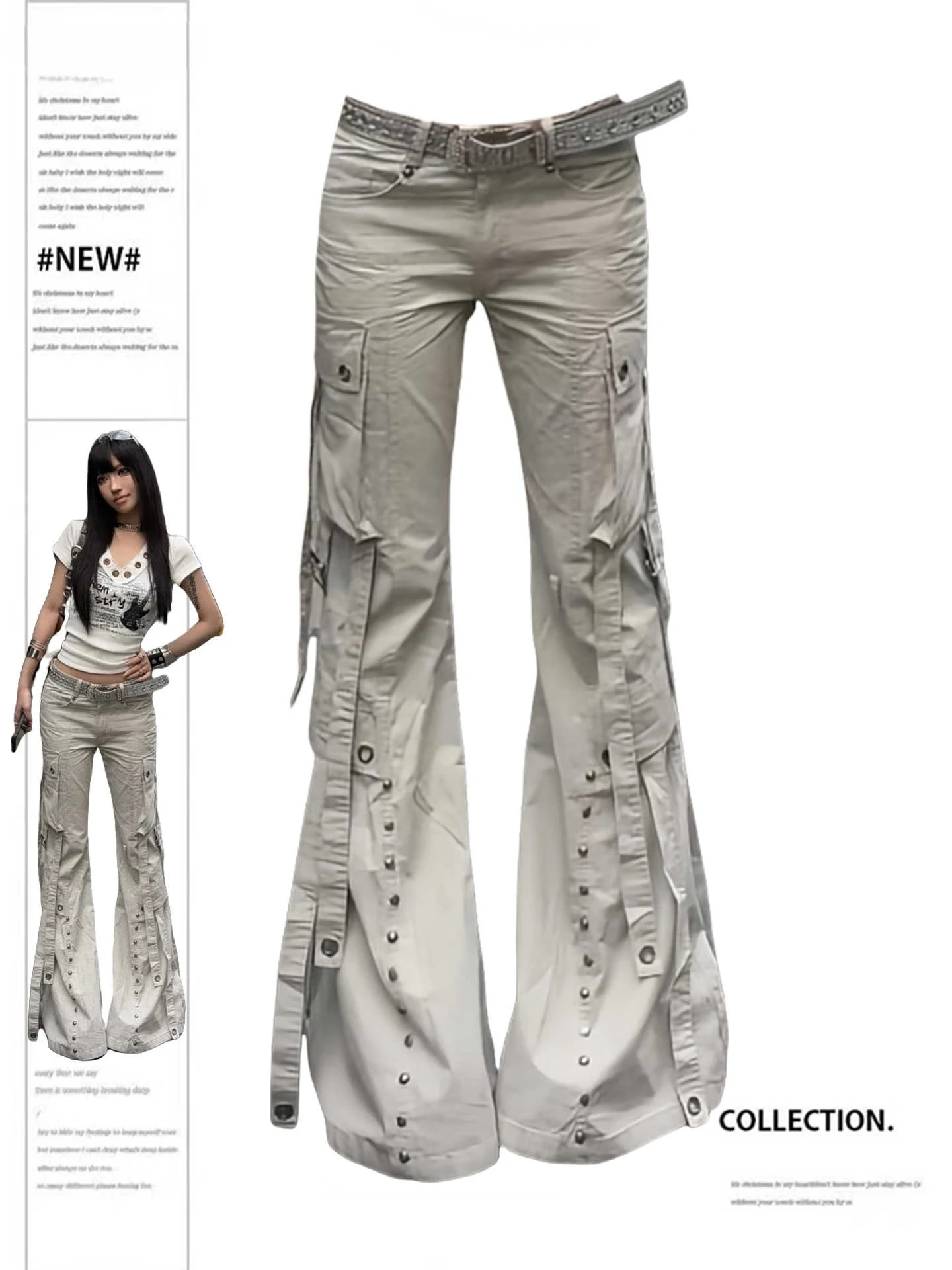 

Women Goblin Core Y2k Japanese Design Harajuku Low Rise Denim Flare Cargo Pants 2000s Kpop Bell-Bottom Long Trousers Punk Jean