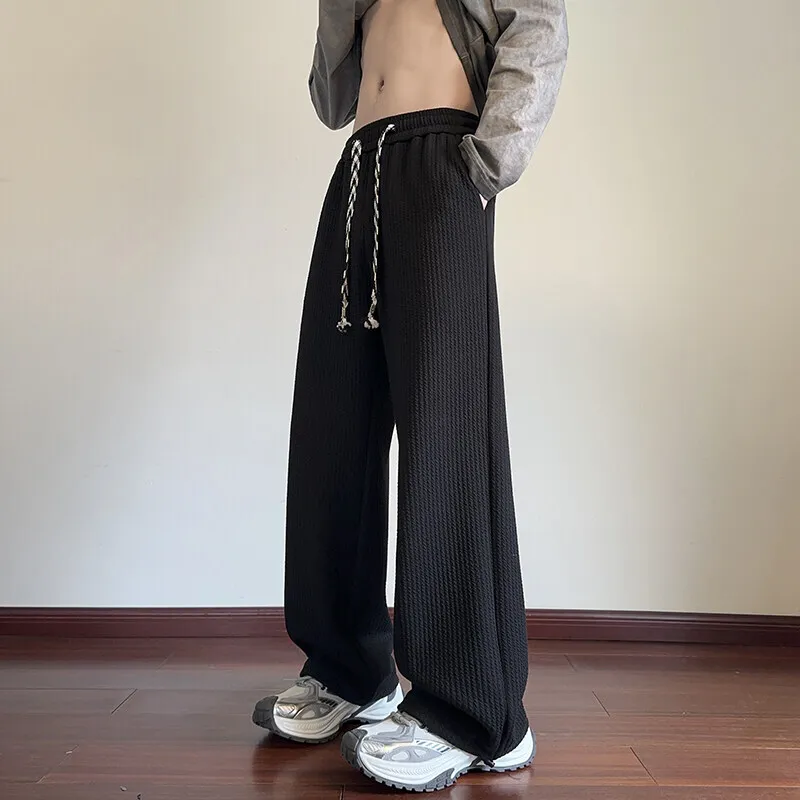 Black Casual Pants Men Fashion Oversized Wide Leg Pants Men Streetwear Hip-hop Loose Pleated Pants Mens White Trousers