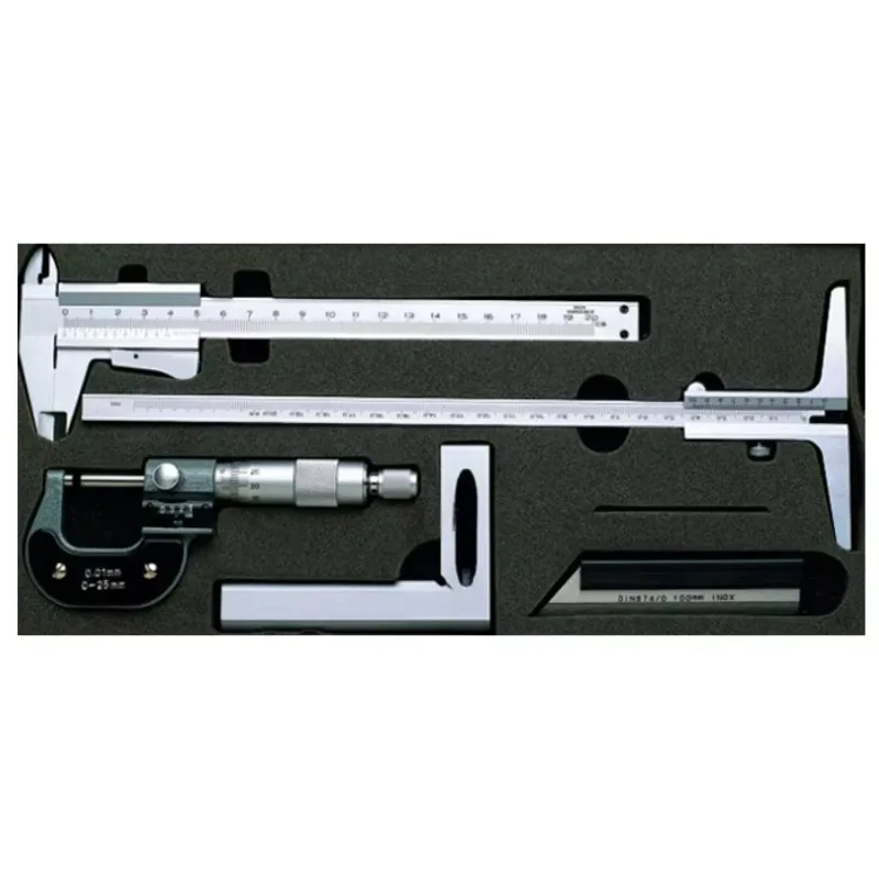 

Measuring Tool Set Vernier Caliper Mono Block 150mm Counter Micrometer 0-25mm Depth Caliper 200mm Knife Edge Rule 100mm