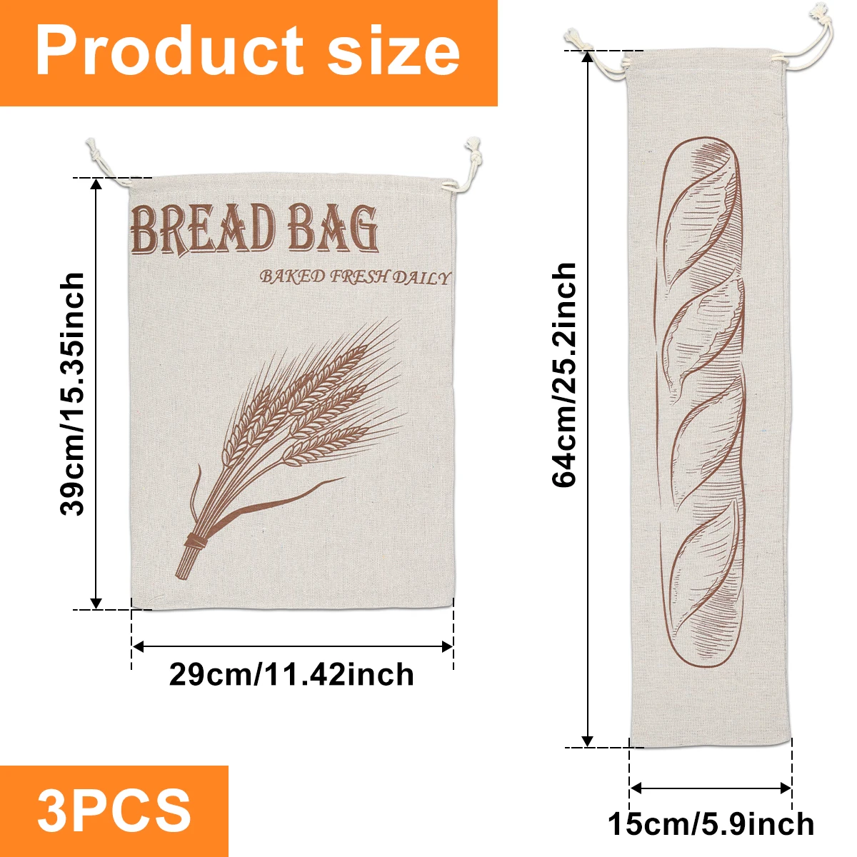 3Pcs New Bread Storage Bags Cotton Linen Homemade Bread Bags with Drawstring Food Grade Storage Bag for Sourdough Bread Storage