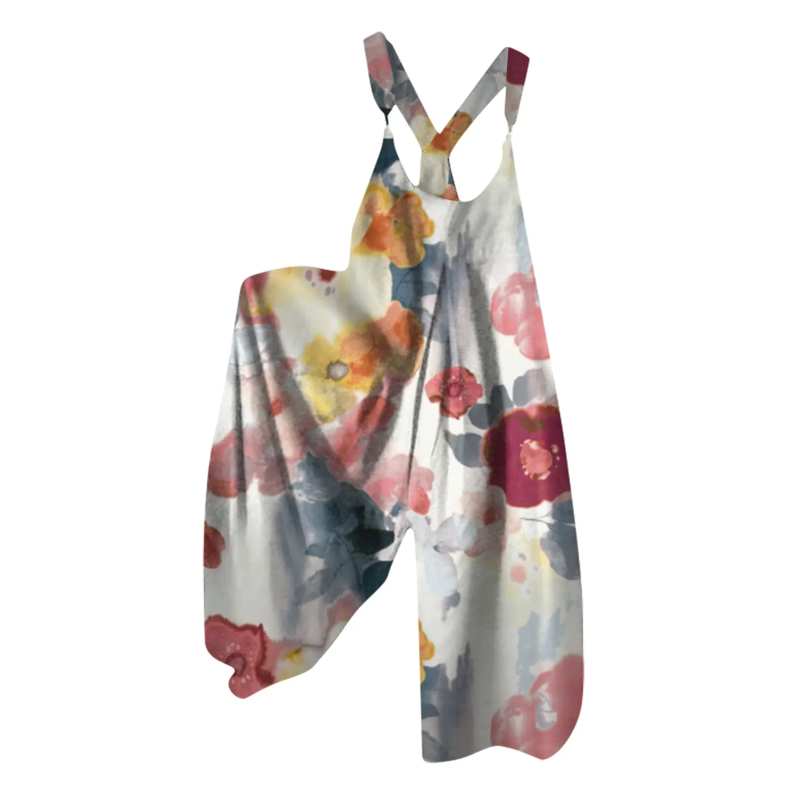 بذلة نسائية بساق واسعة مرقعة بطباعة زهور قبلية ، وزرة برقبة دائرية ، روب نسائي غير متماثل ، موضة الحفلات ، الخريف