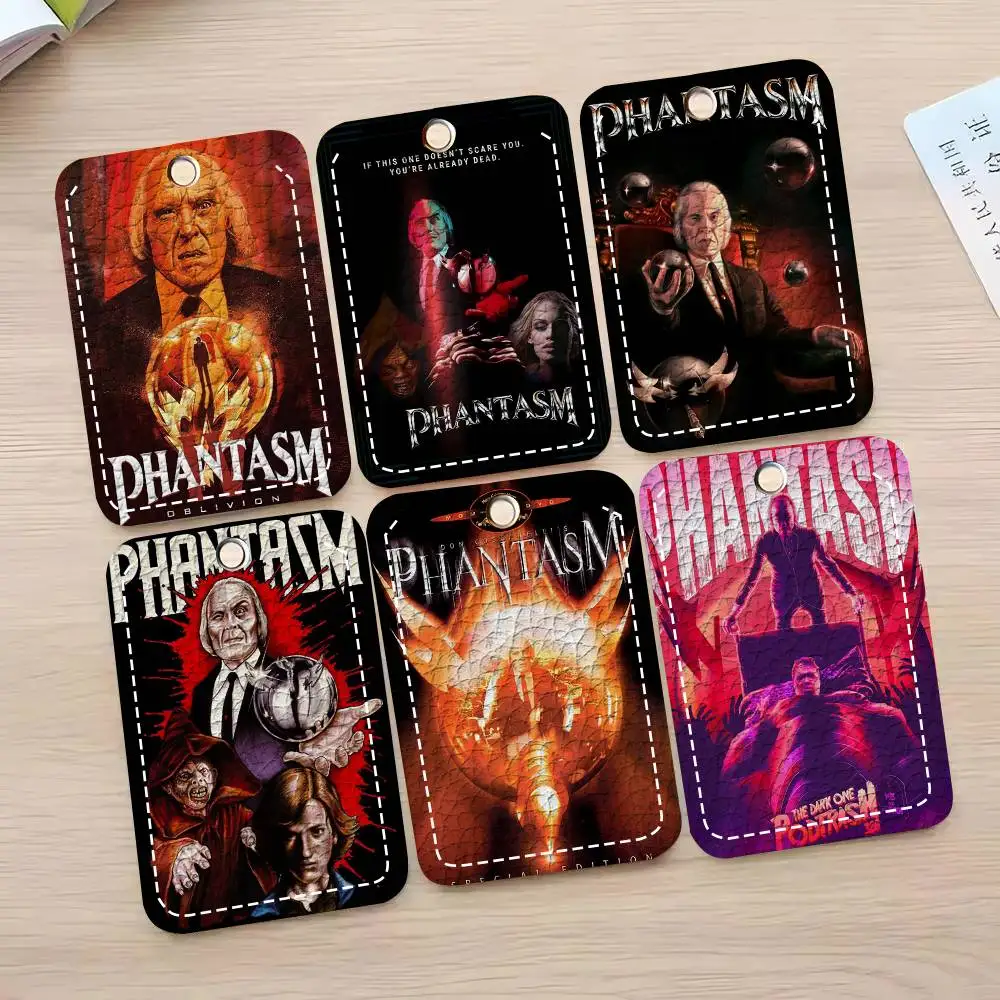 P-Phantasm Horror Movie Card Case Keychain Access Card Bag Key Tag Ring Leather Card Holder Key Ring Access