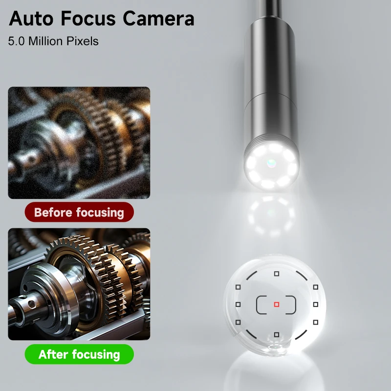 Wireless Borescope 1920P Camera for iOS/Android IP67 WiFi Industrial Endoscope Autofocus 8mm Inspection Camera for Piping Car