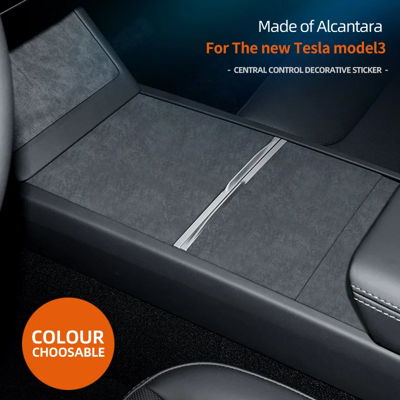 

For New Model 3 + Highland 2024 car Center Console Protective stickers Alcantara suede Decorative stickers Interior Accessories