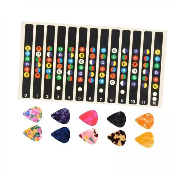 Guitar Learning Stickers Fretboard Note Guide Colorful Guitar Labels Accessory with Picks for Music Learners