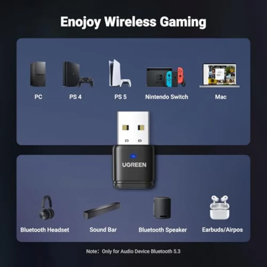Adaptor Bluetooth 5.3 untuk PS4 PS5 USB o Transmitter APTX Menghubungkan Headphone Bluetooth ke PS5 PS4 Switch PC Wirel o Adapter P