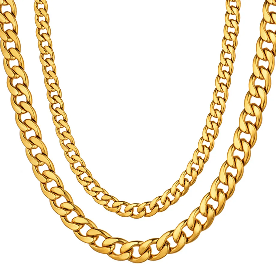 Stainless Steel Curb Cuban Chains Necklace for Men 7/12mm Gold Silver Color Mens Hip Hop Jewelry Gifts Dropshipping T250287