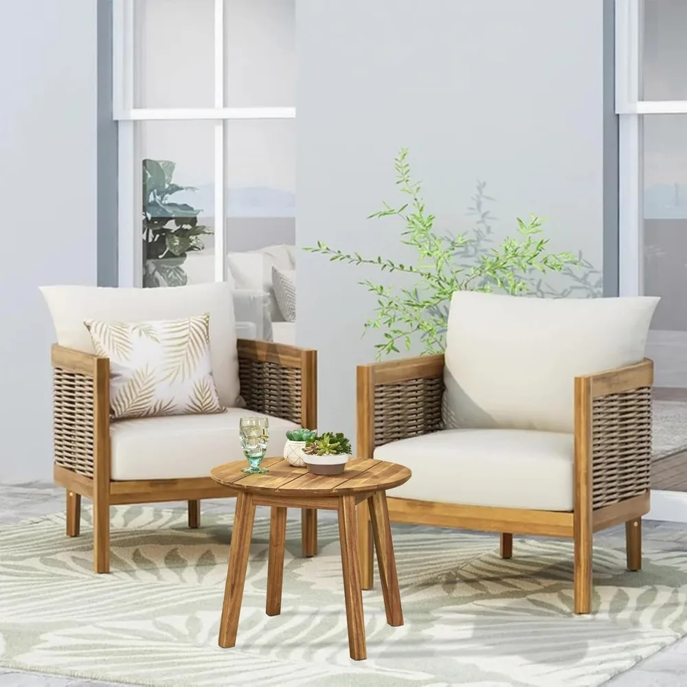

Outdoor Acacia Wood Wicker 2 Club Chairs with Side Table,Patio Furniture Conversation Seat for Backyard