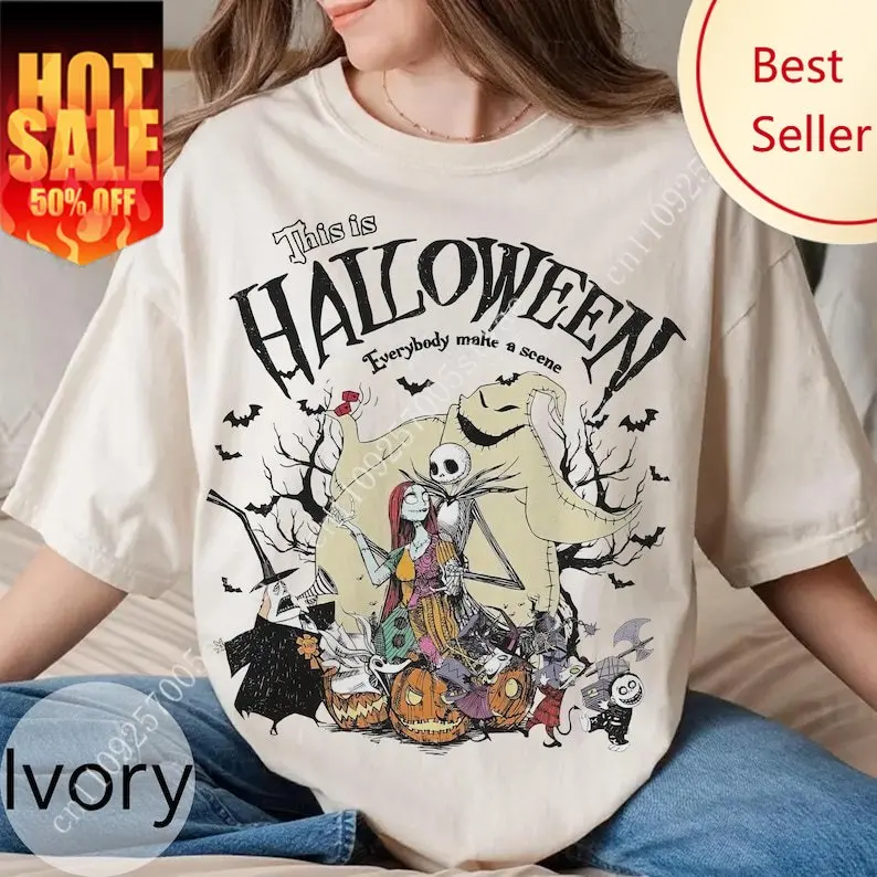 

Retro Nightmare Before Christmas Shirt Halloween Jack Skellington & Sally Tee
