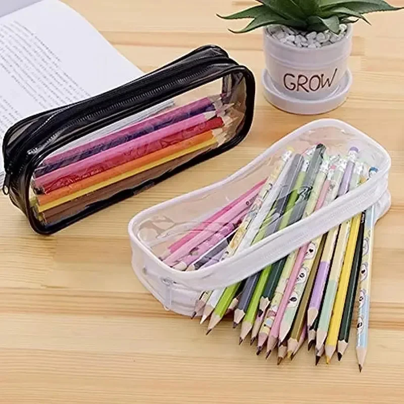 1PCS Solid Color Transparent Waterproof Pencil Case – Large Capacity Makeup & School Supply Organizer for Girls and Office Use