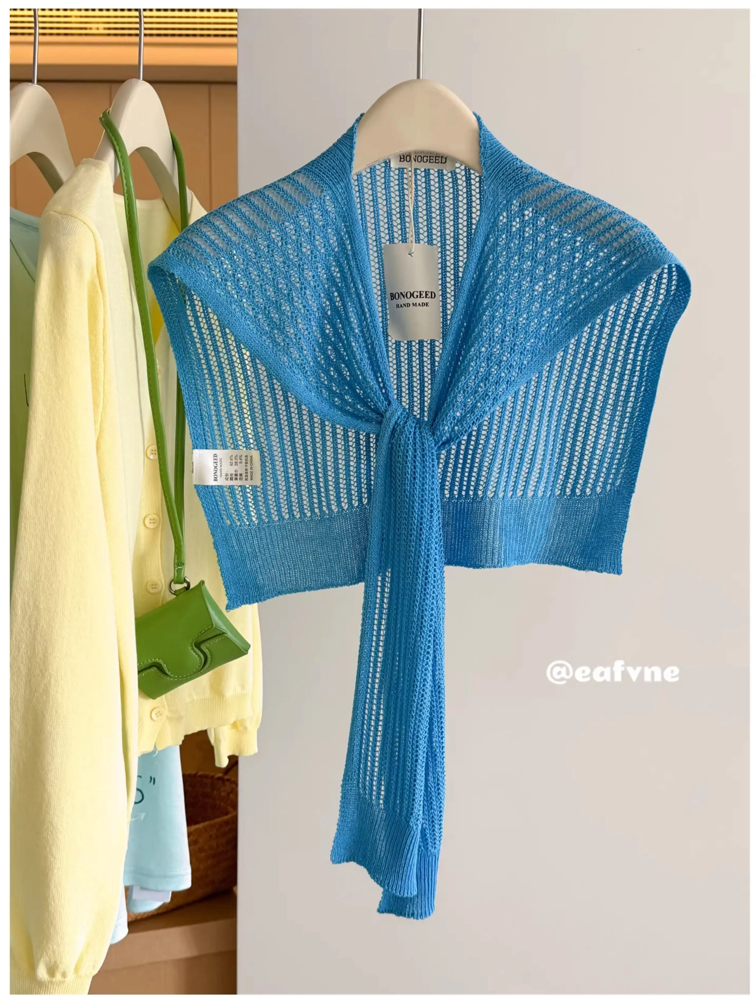 

Korean Macaron Color Linen Knitted Shawl Hollow Out Tie Waist Cover Up Spring Summer Sun Air Conditioning Blouse Shoulder Wrap
