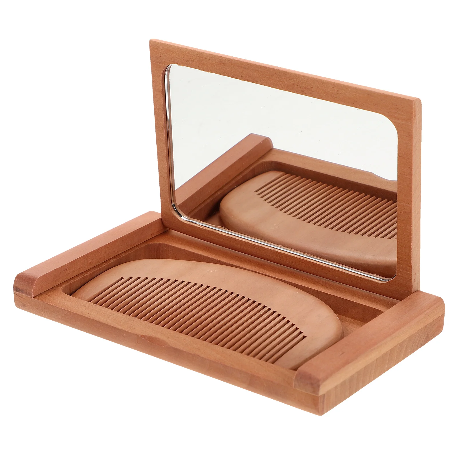 

Vintage Wooden Foldable Mirror For Purse Travel Handheld Makeup Compact Pocket Mirror With Comb Small Lightweight Portable Retro
