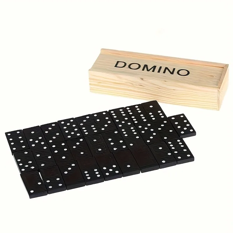 

Wooden Domino Set with Storage Box, 28pcs Black Dominoes Classic Family Board Game for Kids Adults