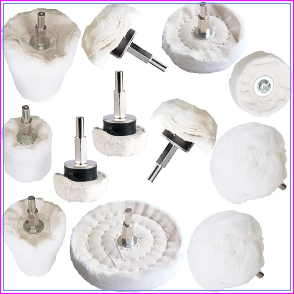 

12 Pack White Flannelette Polishing Pad Buffing Wheel Kit for Drill - Metal, Aluminum, Stainless Steel, Chrome, Wood, Plastic, Ceramic, Glass, Jewelry