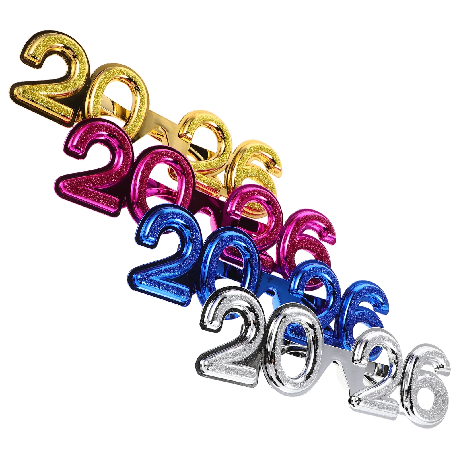 

4Pcs New Year Party Glasses 2026 Plastic Glitter Number Eyeglasses Fun Photo Props Lightweight Holiday Eyewear for Celebration