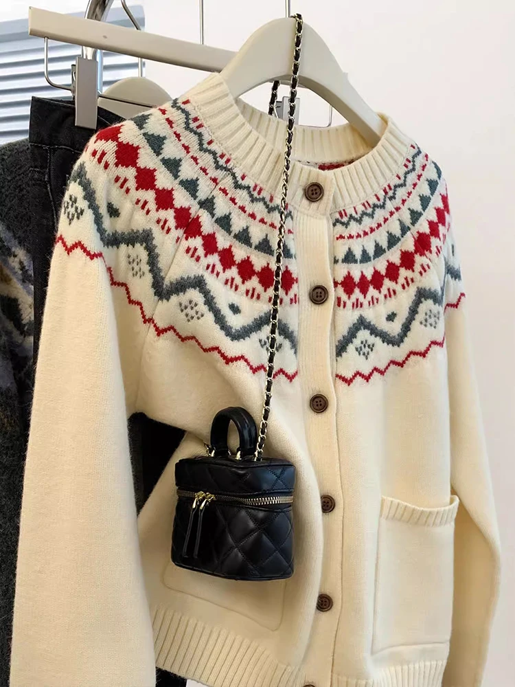 Autumn Winter New Lazy Style Sweater Women's Round Neck Long Sleeved Sweater Jacket Cardigan Retro Loose Knitted Top