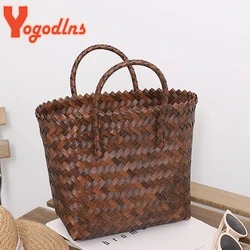 Summer Straw Basket Women Rattan Beach Bag Braided Handmade Handbag Vegetable Basket Tote Bag Vacation Handle Bag Purse