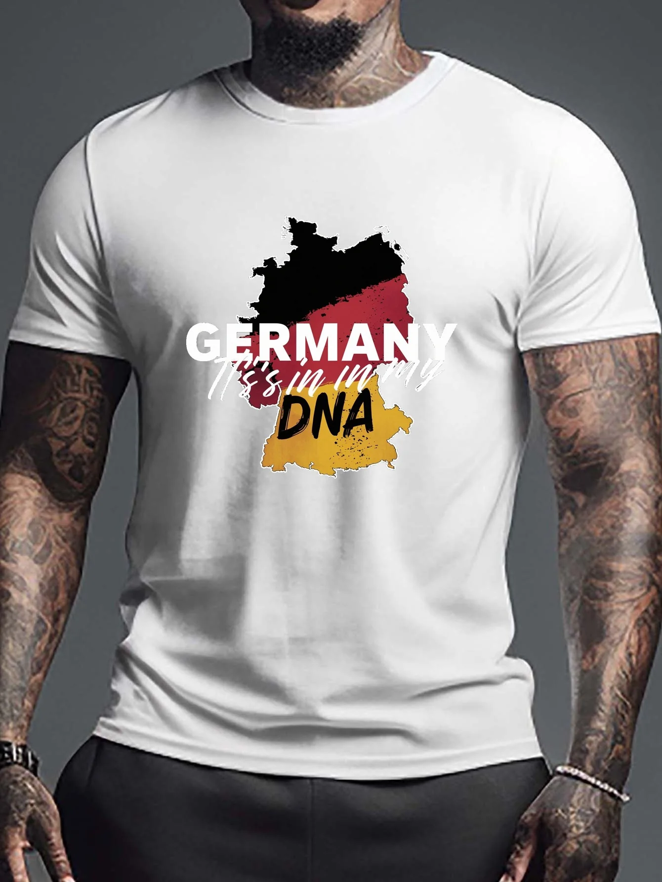 

100% Cotton Men's T-shirt,Summer German DNA Pattern Casual Short Sleeve Breathable and Comfort