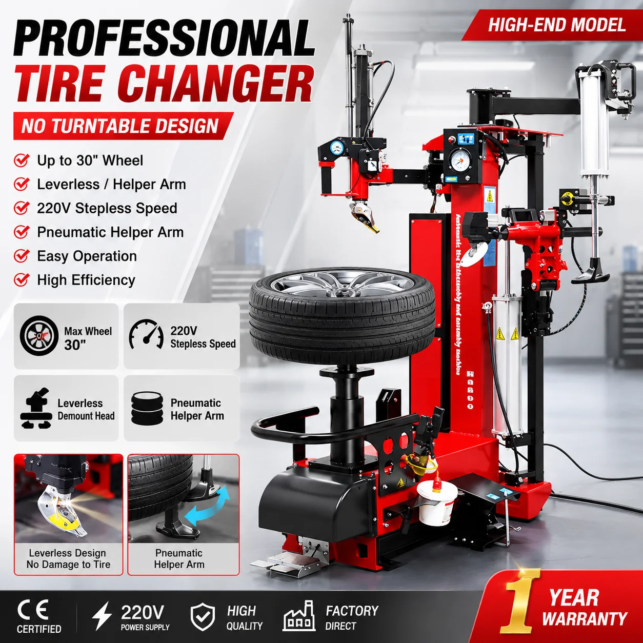 High End Runche TC-88 30'' Luxury Tire Changer Machine With Servo Motor Automatic Tyre Removal For 1200mm Wheels