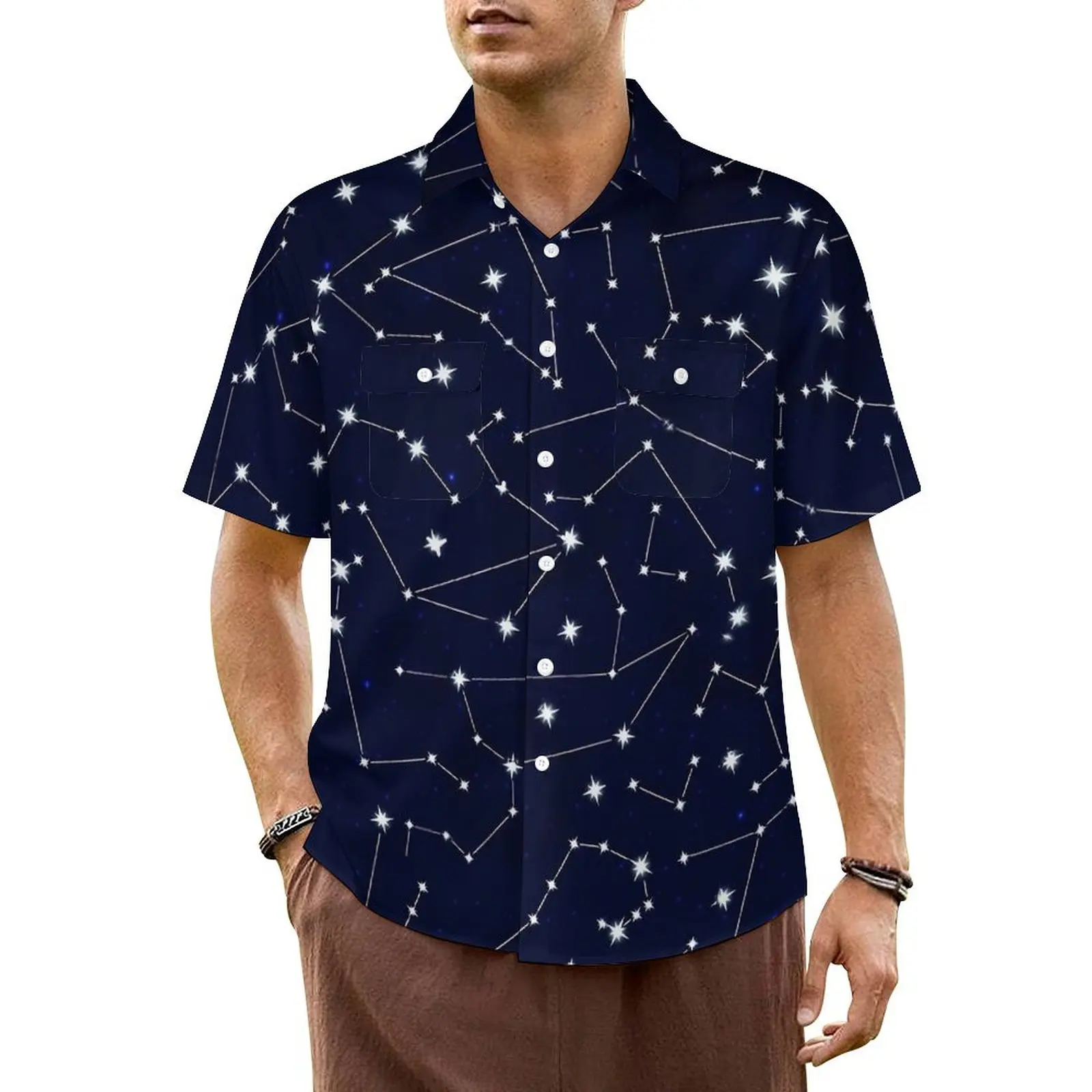 

Hawaiian Shirt Beach Astrology Blouses Starry-Eyed Surprise Loose Casual Shirts Male Short-Sleeved Streetwear Oversized Clothing