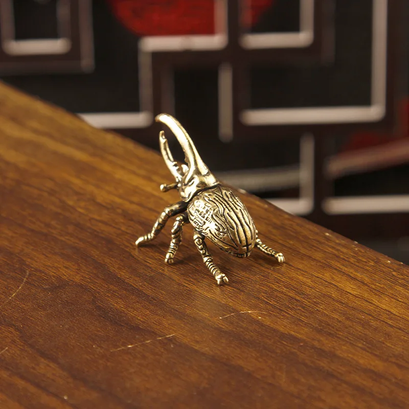 Brass Hercules Beetle Small Statue Desktop Ornaments Vintage Insect Animal Figurine Model Lucky Home Decoration Crafts Accessory