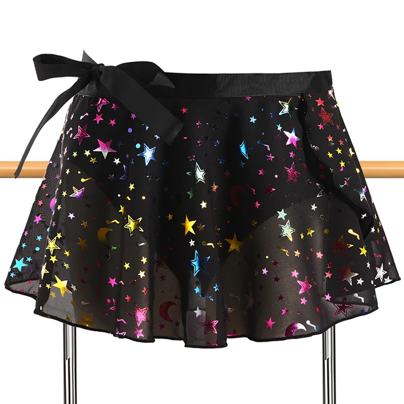 Mädchen-Ballett-Tanzkleid zum Anziehen, Wickelkrawatte, für Mädchen, Gymnastik, Tanz, Chiffon-Röcke mit glänzendem Design und breitem elastischem Band