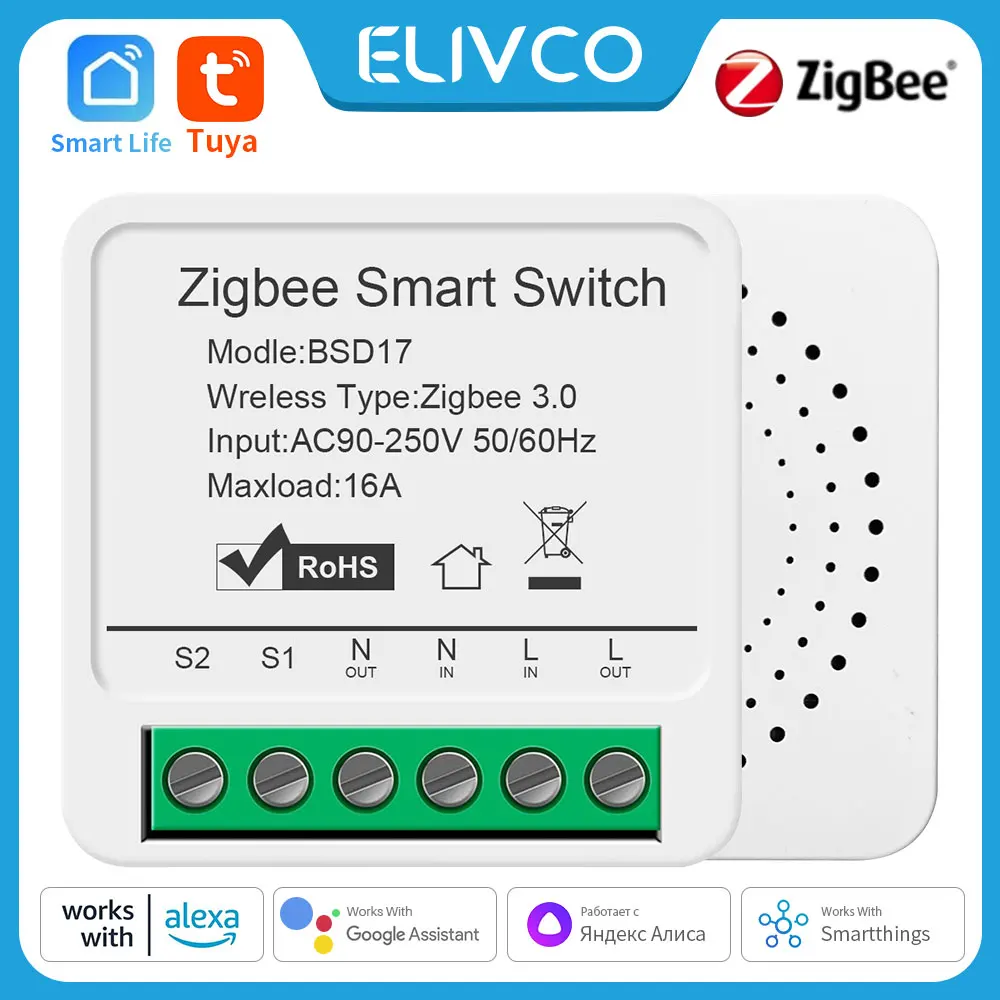 16A Tuya Zigbee Smart Switch Module Support Two-Way Control Smart Life App Remote Control Work With Alexa Google Home