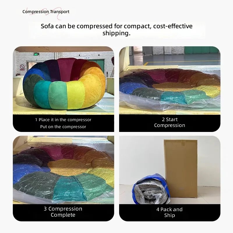 Compact Pumpkin-Shaped Compression Sofa, One-Piece Molded Foam, Fabric Upholstered,Vacuum-Packed Single Seater,Space-Saving Sofa