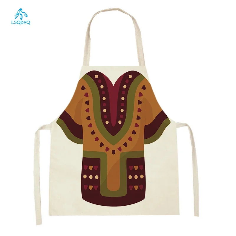 Women Men African Style Kitchen Aprons Home Sleeveless Linen Aprons Character Animal Printing Bibs Household Cleaning Pinafore