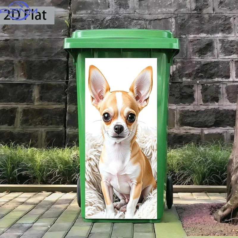 of Trash Can Sticker[37×82 Cm] Featuring a Cute Chihuahua Theme Design, Self-Adhesive Wall Decoration Wallpaper for Kitchen Tr