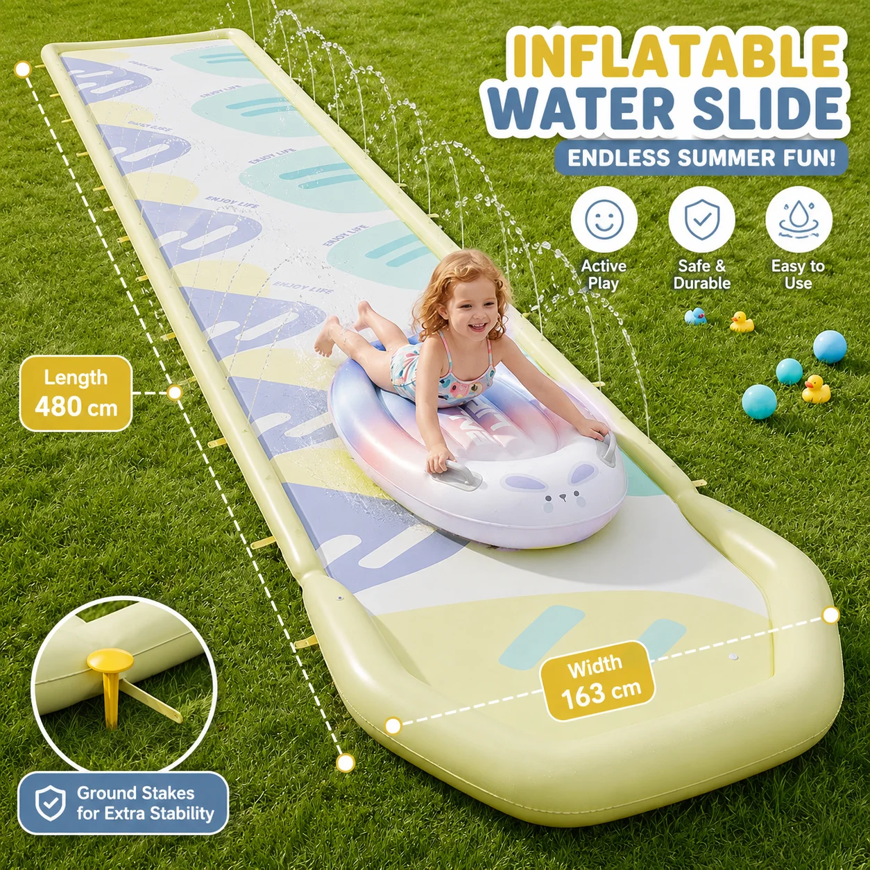 Slip Slide Water Mat - 1PC Inflatable Water Slide Mat with