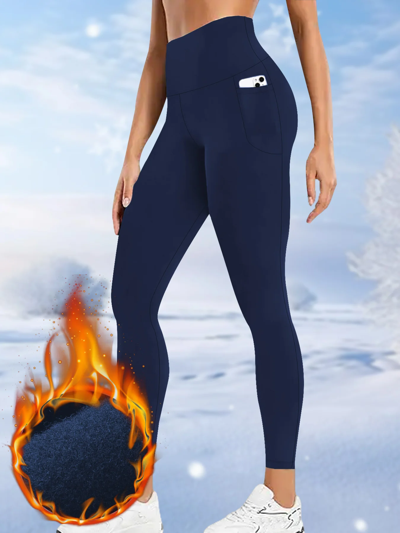 

Женские зимние леггинсы на флисовой подкладке с карманами — толстые теплые колготки с высокой талией и контролем живота для тренировок, бега