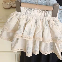 Girls' Summer Flower Cake Skirt  Children Clothing New Baby Girl French Sweet and Cute lace Lace Versatile Short Skirt