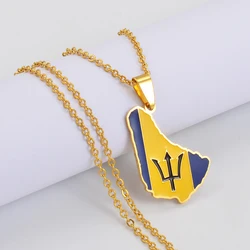 Anniyo 3.1cm Barbados Map Flag Pendant Necklaces Barbados Maps Caribbean Sea Jewelry Stainless Steel Material @098321B