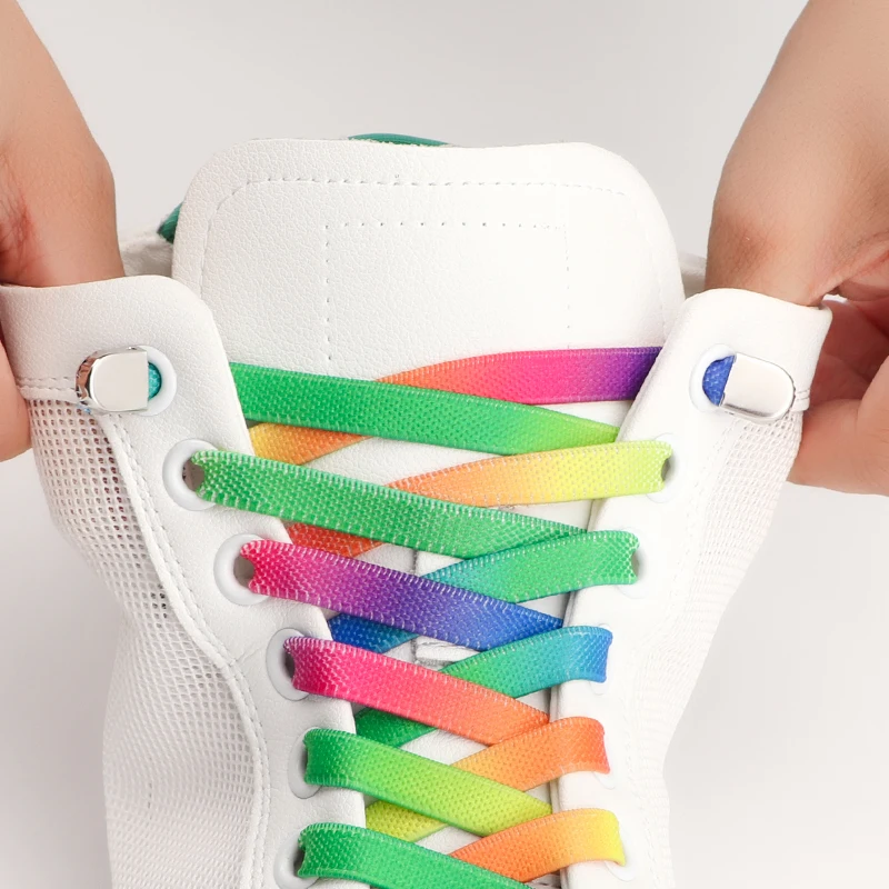 

1 Pair Colourful Shoelaces Elastic Metal Press Lock No Tie Shoe Laces For Sneakers Easy to install Lazy Shoes Lace Unisex