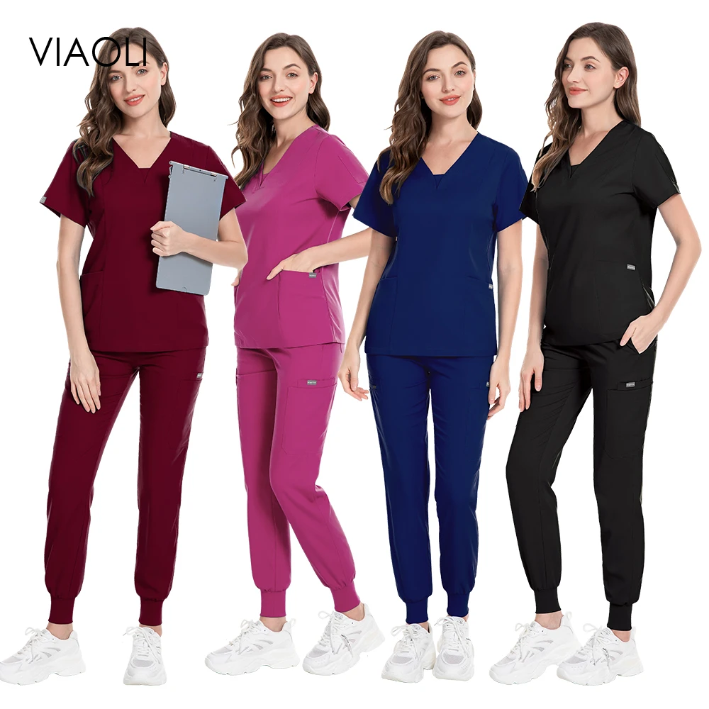 Wholesale Hospital Uniforms Nursing Sets Scrub Uniform Nurse Set for Women Modern Design V-Neck Short Sleeve Medical Scrubs Sets