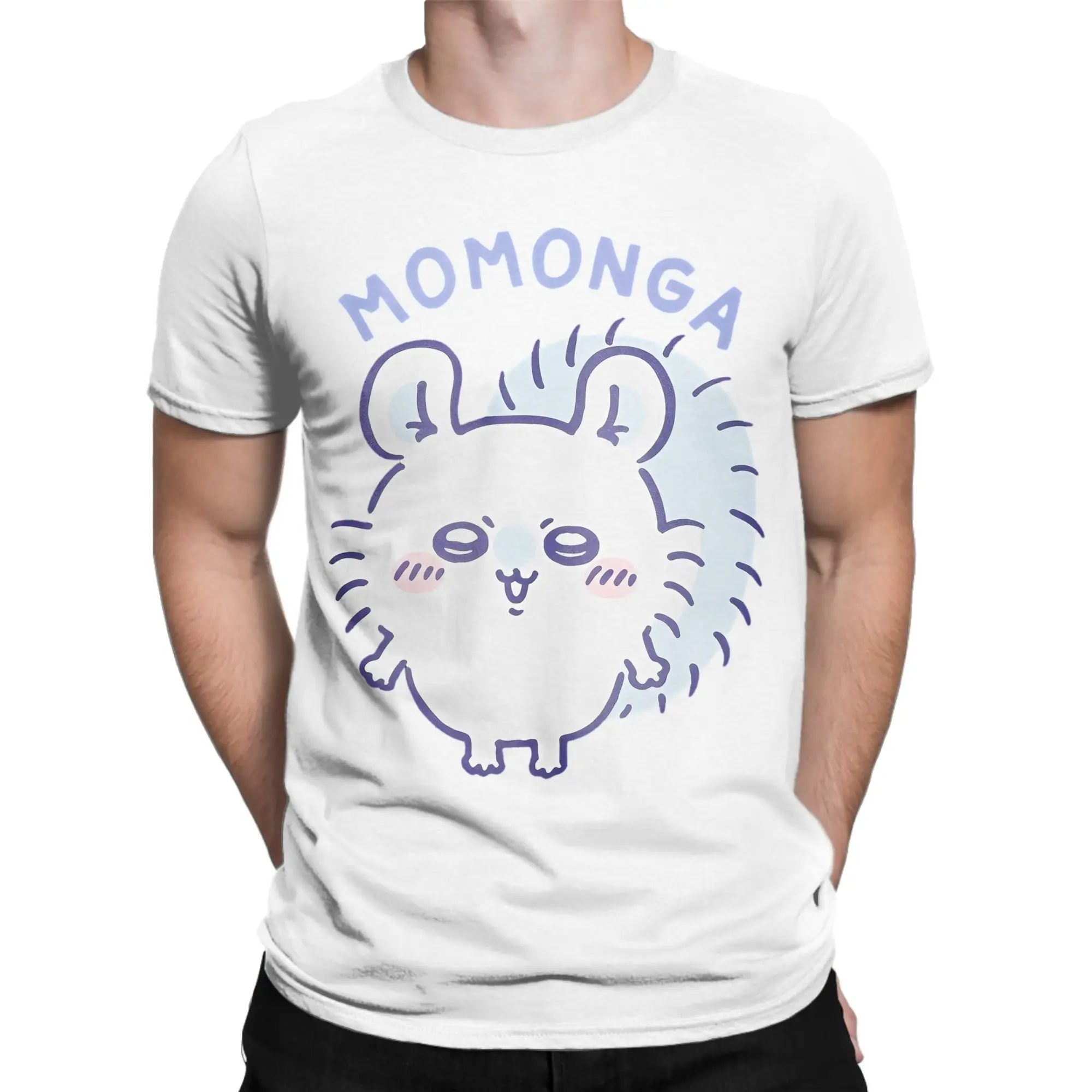 Chiikawas Weißes Momonga-T-Shirt für Herren und Damen, Baumwolle, Vintage-T-Shirts, Rundhals-T-Shirt, kurzärmelig, Geschenkidee – Detail 3