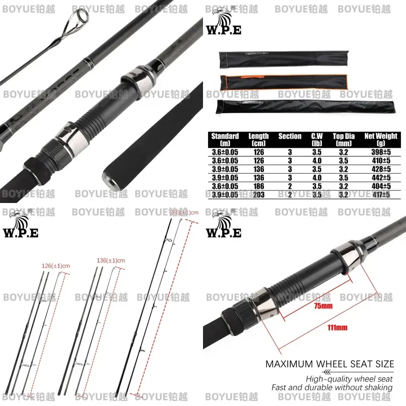 Carp Fishing Rod 3.6m 3.9m 2 Section 3 Section 3.5lb 4lb Test Curve Telescopic Pole Tackle for Angling