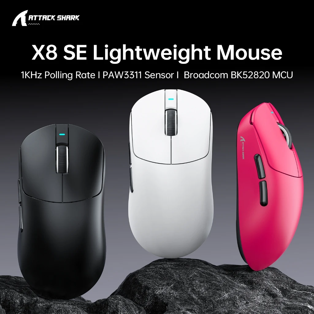 Attack Shark X8 SE Wireless Gaming Mouse | 55g Ultra-Light | 1KHz Wired/Wireless | PAW3311 25K DPI | Tri-Mode | 80M Clicks