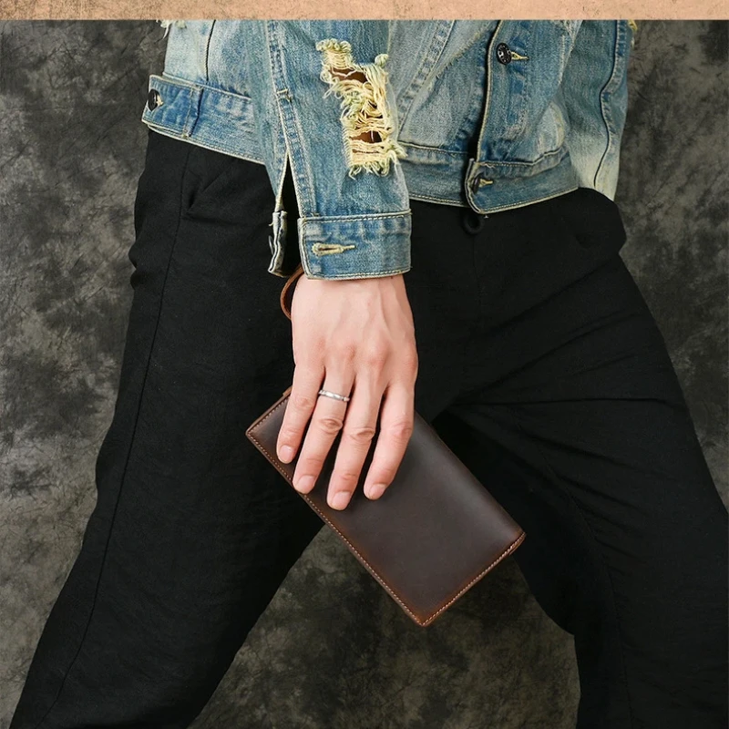 محفظة رجالية طويلة من جلد كريز - مراجعة Bifold Leather Wallet وسعره