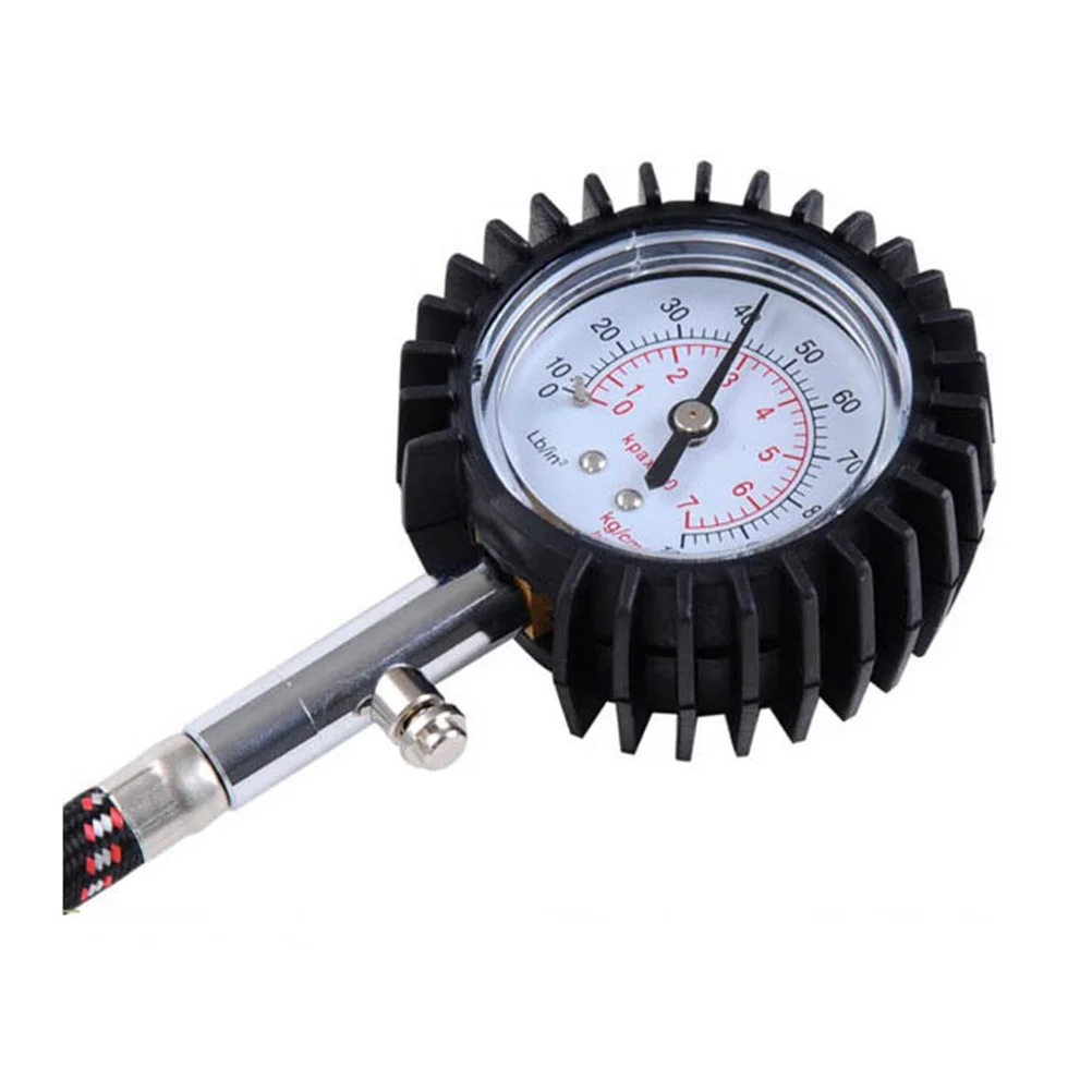 

Tire Pressure Gauge Black 7Cm Dial 25Cm Braided Hose 0-100 Psi Metal Rubber Car Motorcycle Truck Bike Repair Tool Tyre