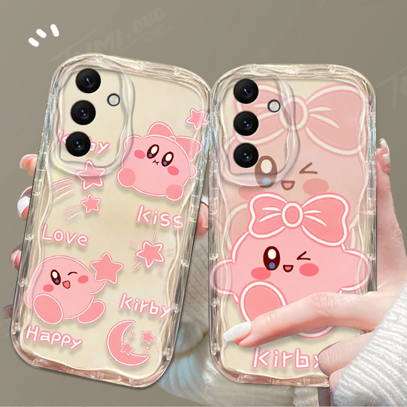 Lovely Cartoon K-Kirby Wave Phone Case For Samsung Galaxy A54 A34 A14 A24 A13 A23 A33 A53 A73 A15 A05 A05S Clear Silicone Cover