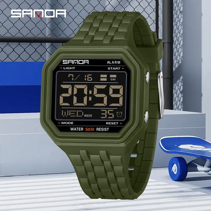 SANDA New Digital Electronic Watch 5Bar Waterproof LED Luminous Student Sport Multifunctional Chronograph Fashion Men Watch