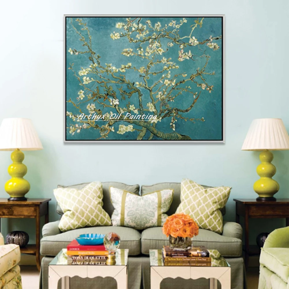 Arthyx 100% Handpainted Apricot Blossom Oil Painting On Canvas Vincent Van Gogh Famous Poster,Wall Art Picture,Modern Home Decor